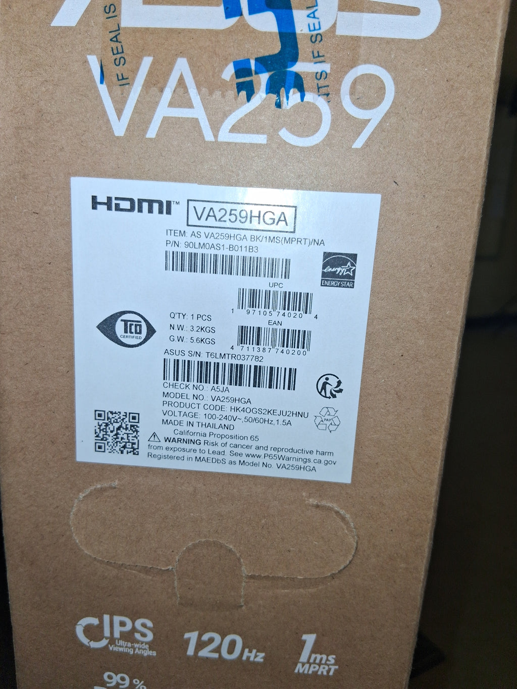 ASUS VA259HGA 24.5" 120Hz IPS Gaming Monitor — Full HD, Adaptive-Sync, 1ms MPRT