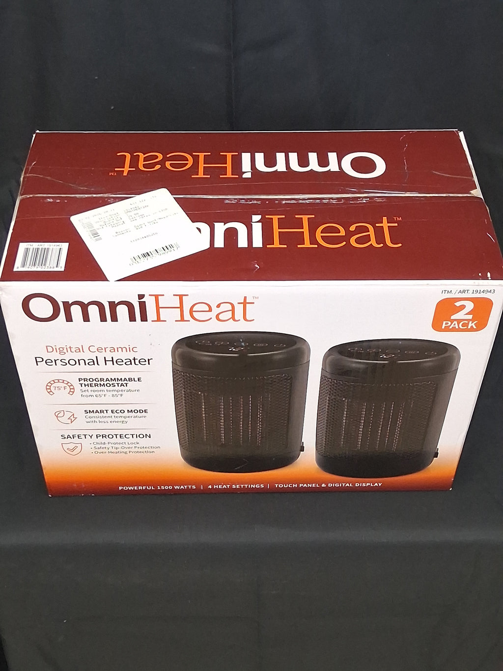 2-Pack OmniHeat Digital Ceramic Personal Space Heater — PTC Heating, Adjustable Thermostat