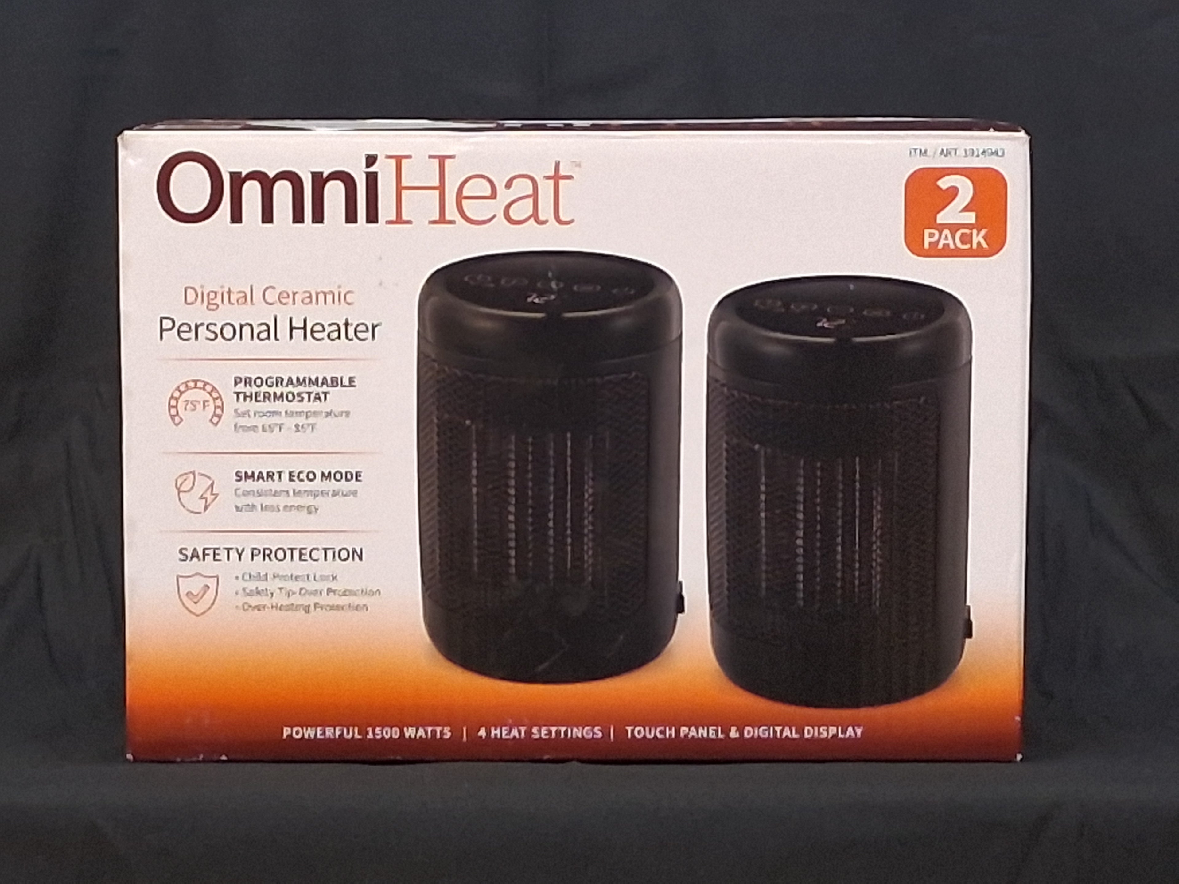 2-Pack OmniHeat Digital Ceramic Personal Space Heater — PTC Heating, Adjustable Thermostat