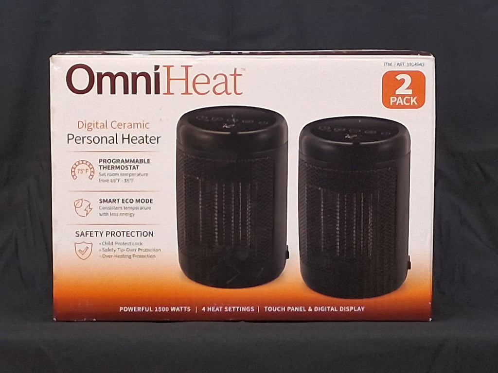 OmniHeat Digital Ceramic Personal Space Heater — PTC Heating, Adjustable Thermostat