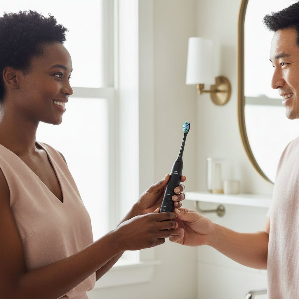 Philips Sonicare electric toothbrush packaging on a dark background