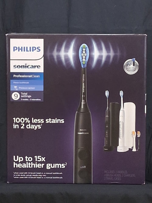 2-Pack Philips Sonicare Professional Clean 9-Setting Electric Toothbrushes — Includes 2 of 4 Brush Heads