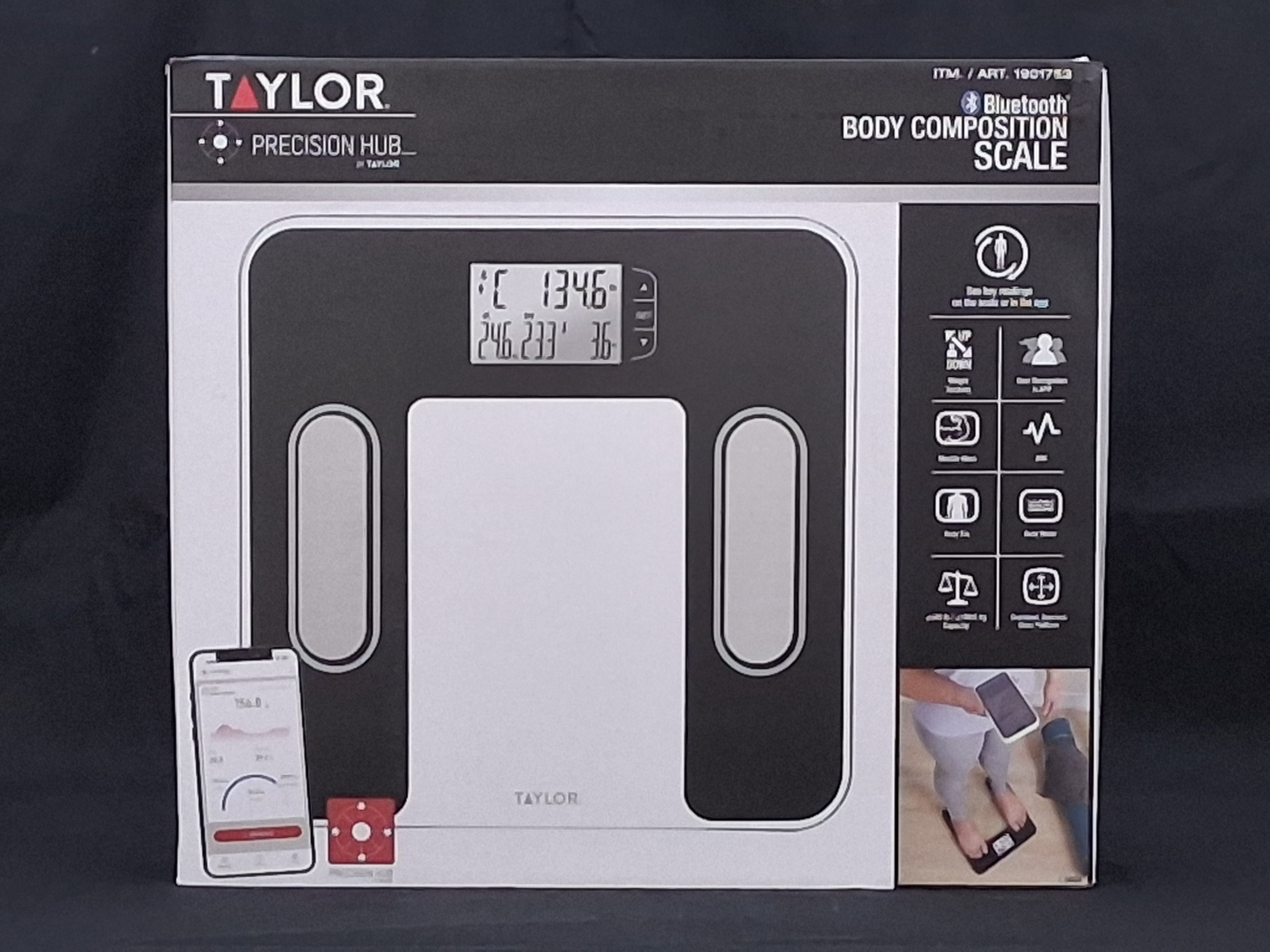Taylor Precision Hub Smart Body Composition Scale — App-Connected BMI, Body Fat & Muscle Tracker