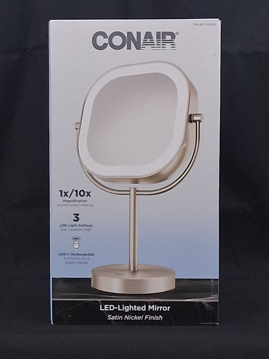 Conair LED Lighted Makeup Mirror — 1X/10X Magnification, 3 Light Settings, Satin Nickel