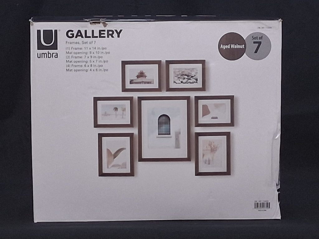 Umbra Gallery Wall Picture Frame Set of 7 — Aged Walnut, Multi-Size Collection