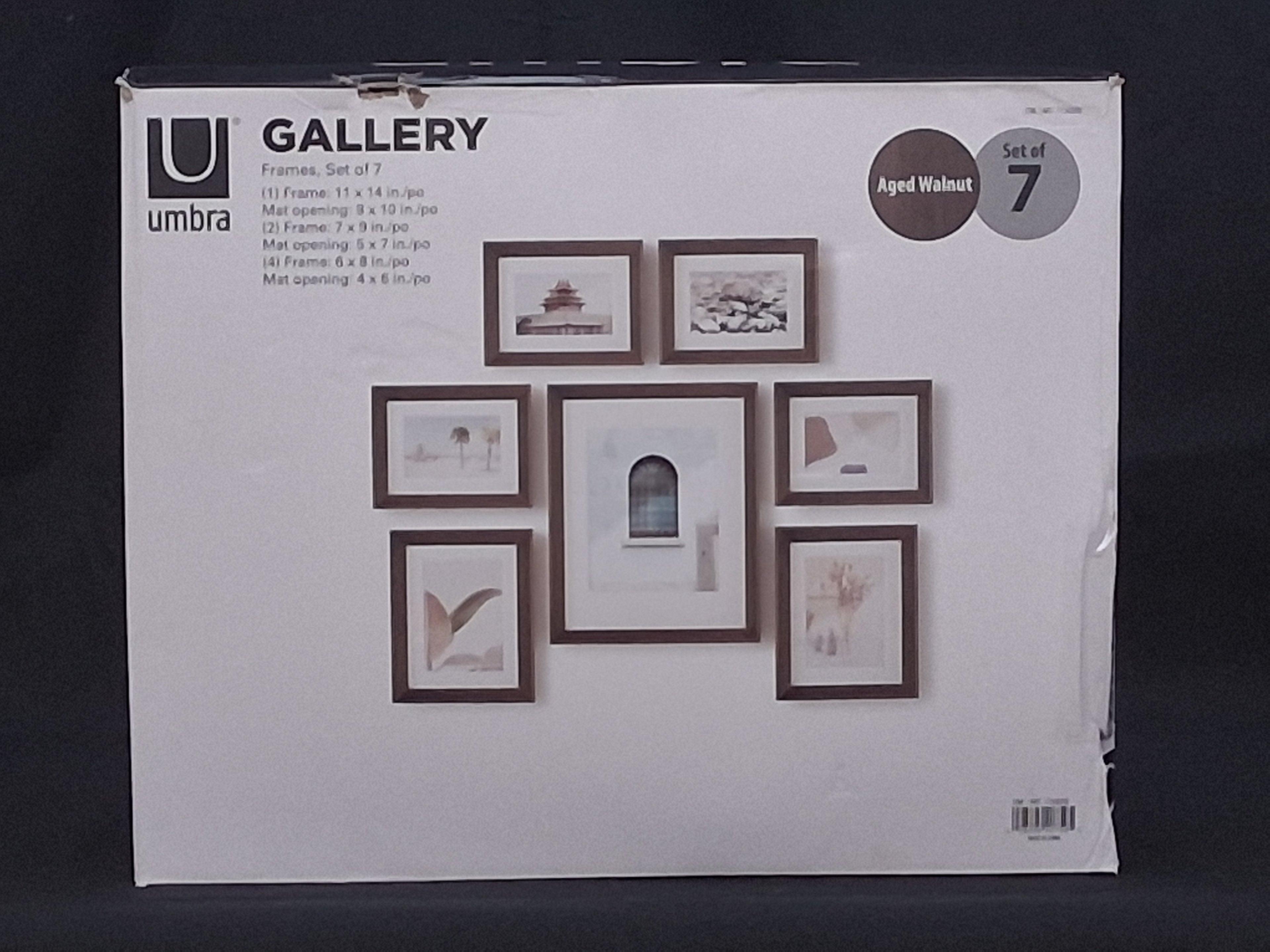 Umbra Gallery Wall Picture Frame Set of 7 — Aged Walnut, Multi-Size Collection
