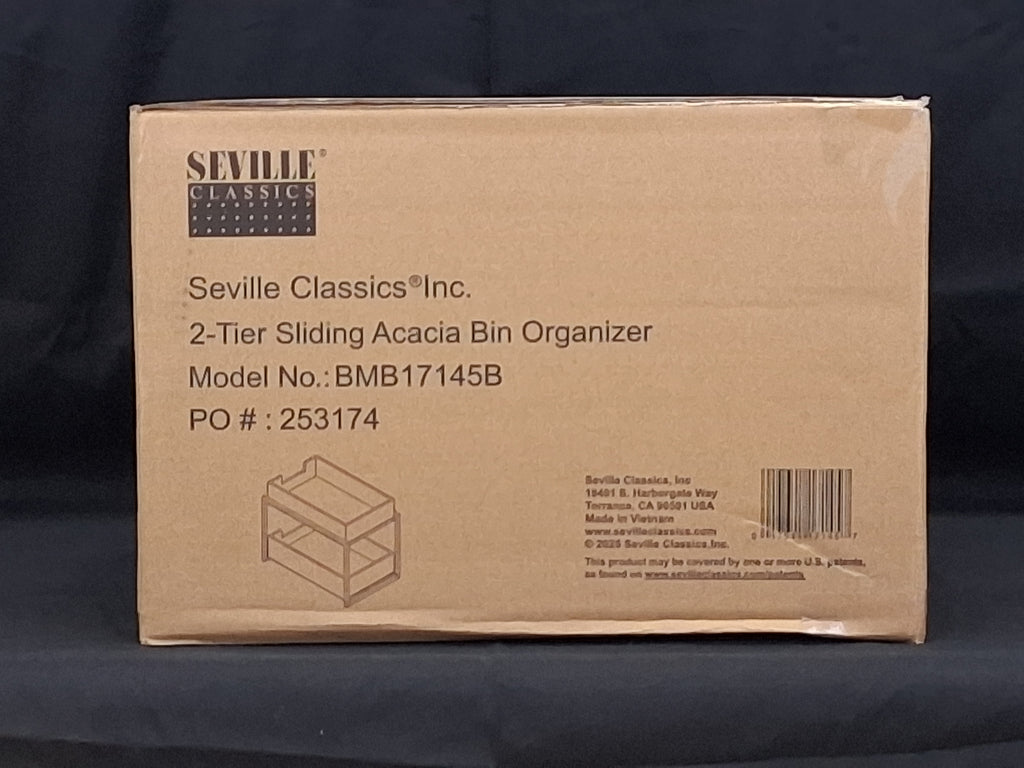 Seville Classics 2-Tier Sliding Acacia Wood Bin Organizer