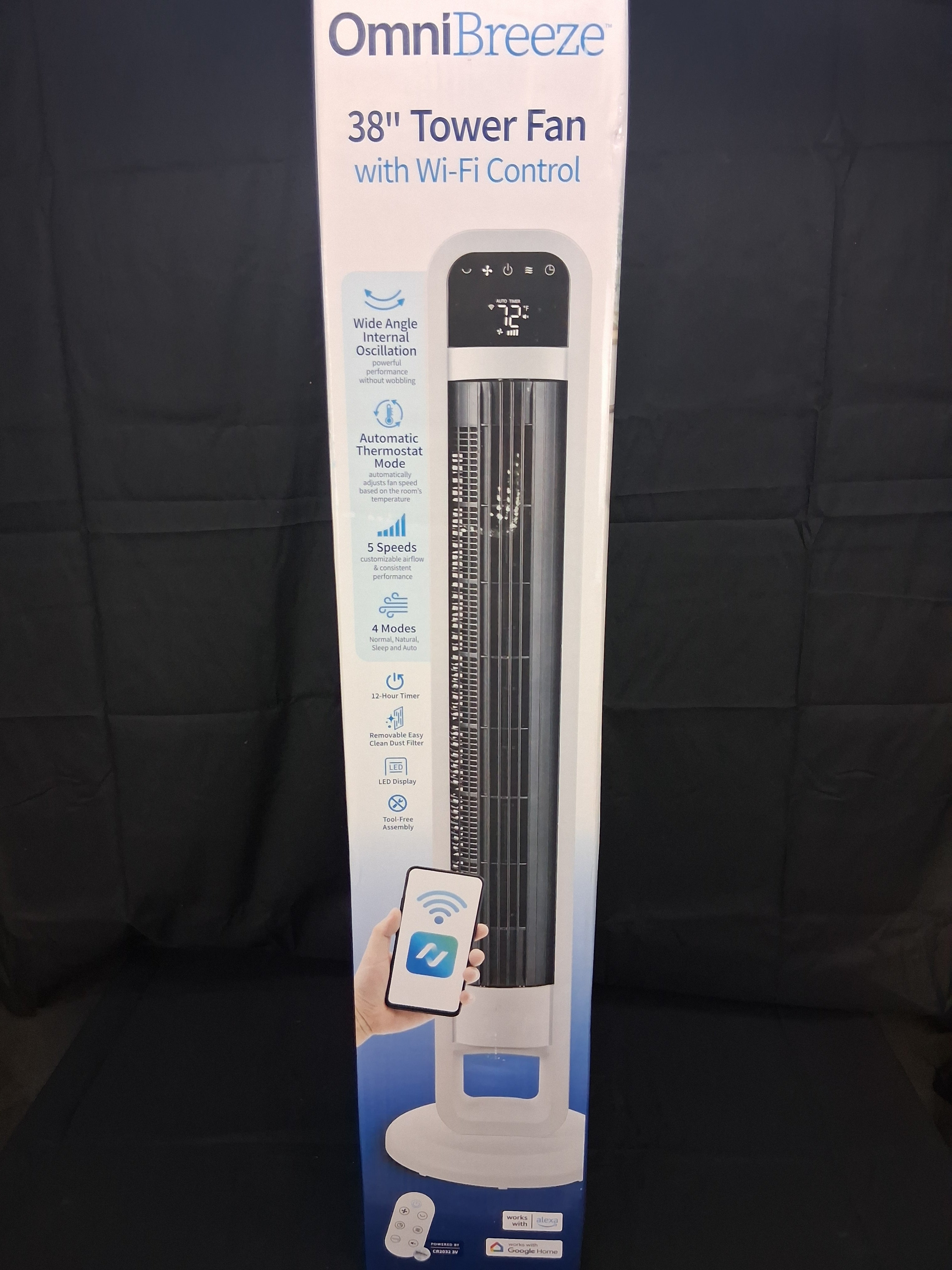 OmniBreeze 38" Smart Tower Fan with WiFi App Control