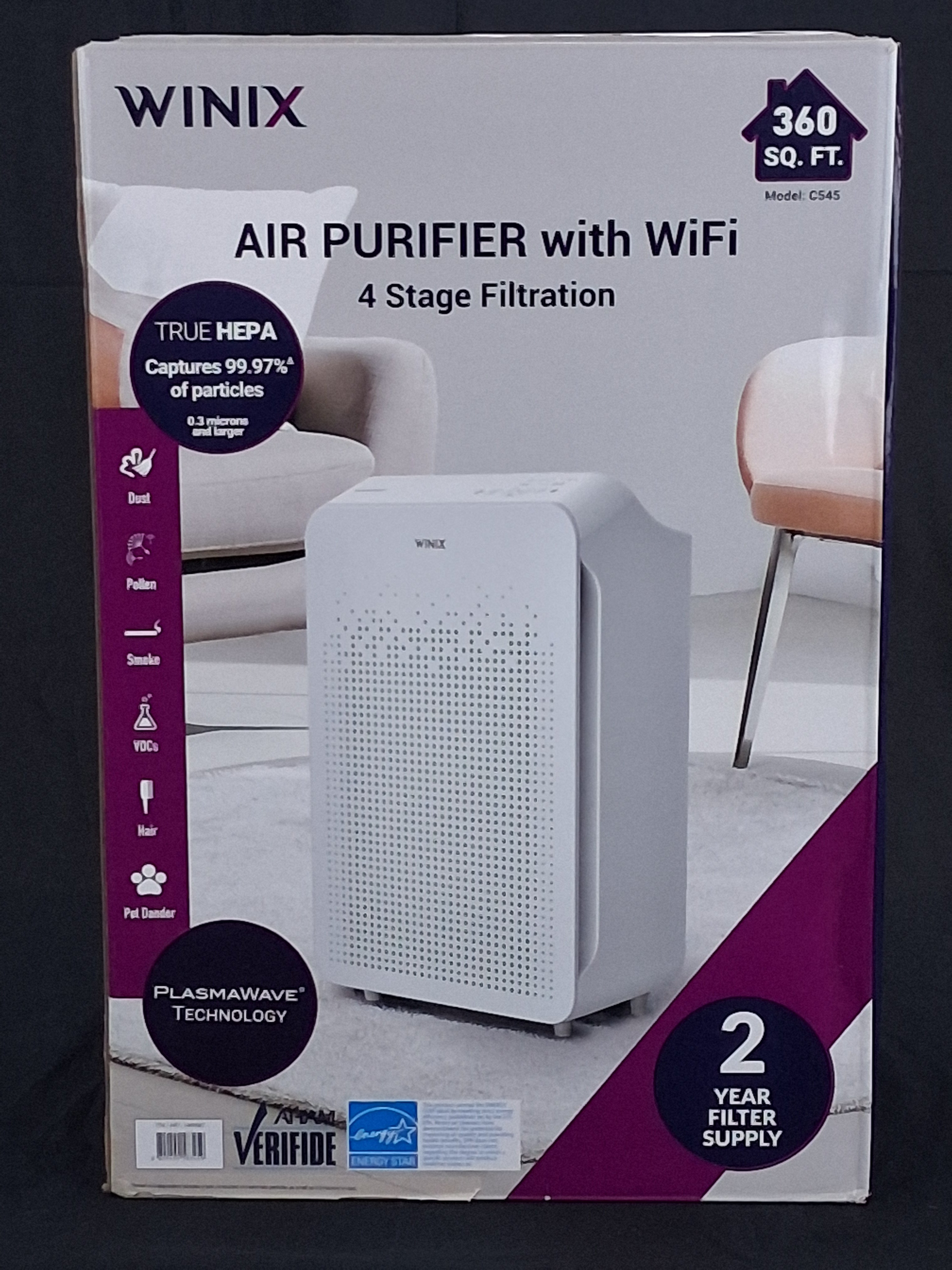 Winix C545 4-Stage True HEPA Air Purifier with WiFi & Alexa — 360 sq ft Coverage