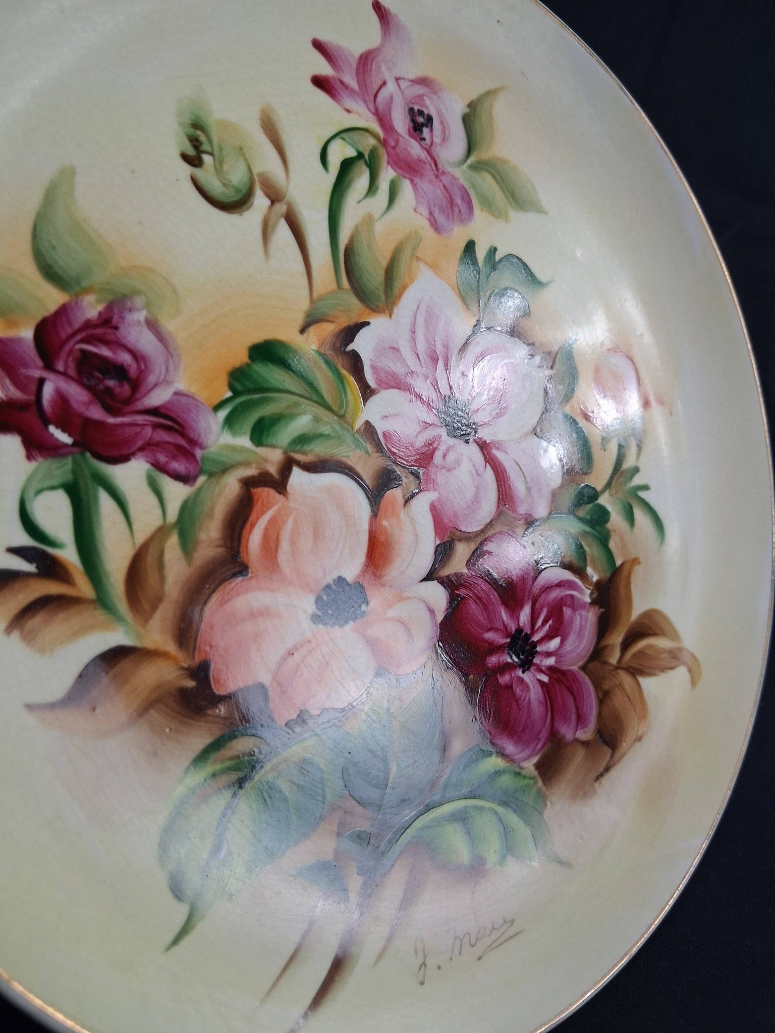 J. Mace Signed Japanese Porcelain Floral Plate (c. 1950s–1960s)