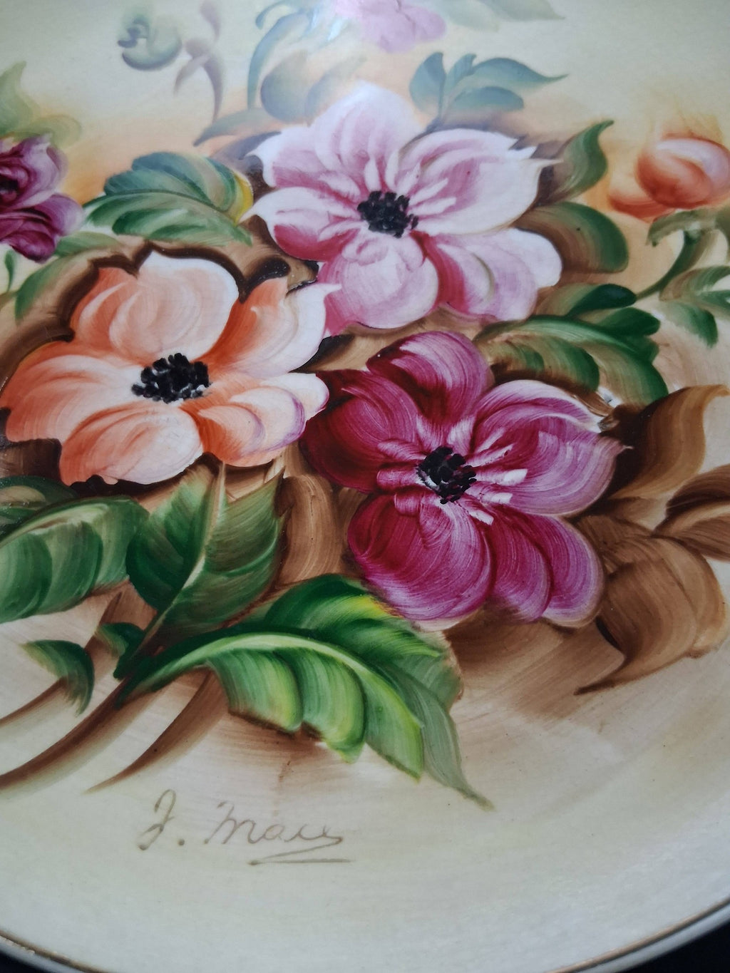 J. Mace Signed Japanese Porcelain Floral Plate (c. 1950s–1960s)
