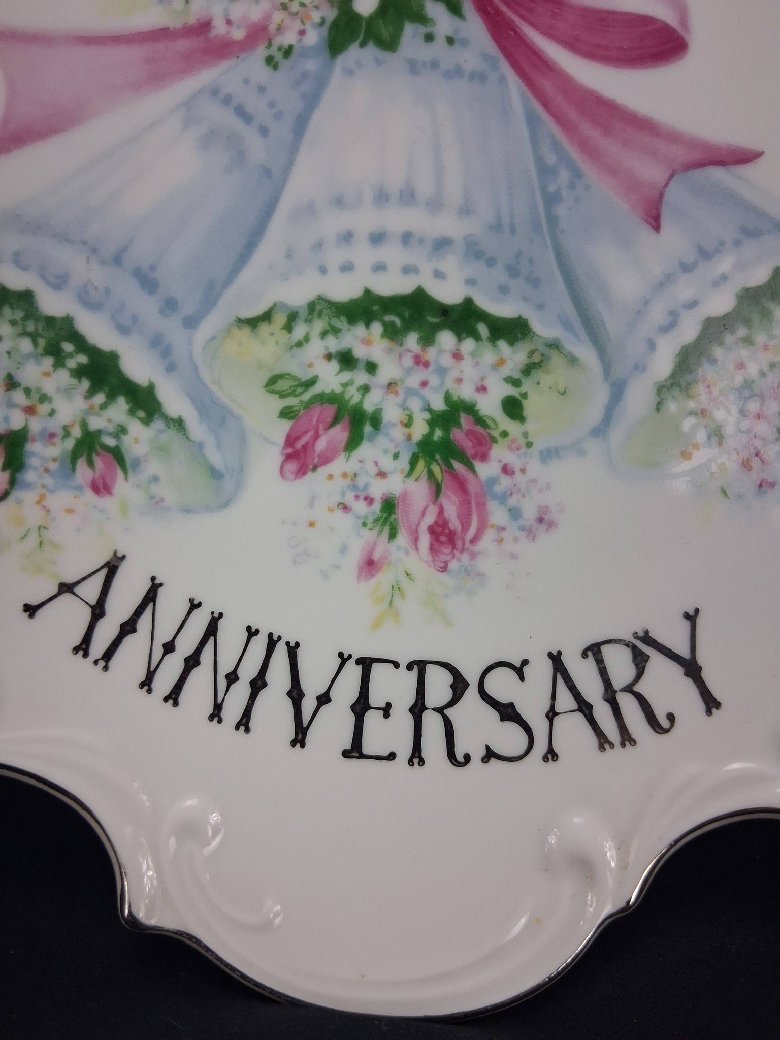 Vintage Japanese Porcelain 25th Silver Anniversary Plate – Wedding Bells & Roses (c. 1960s–1970s)