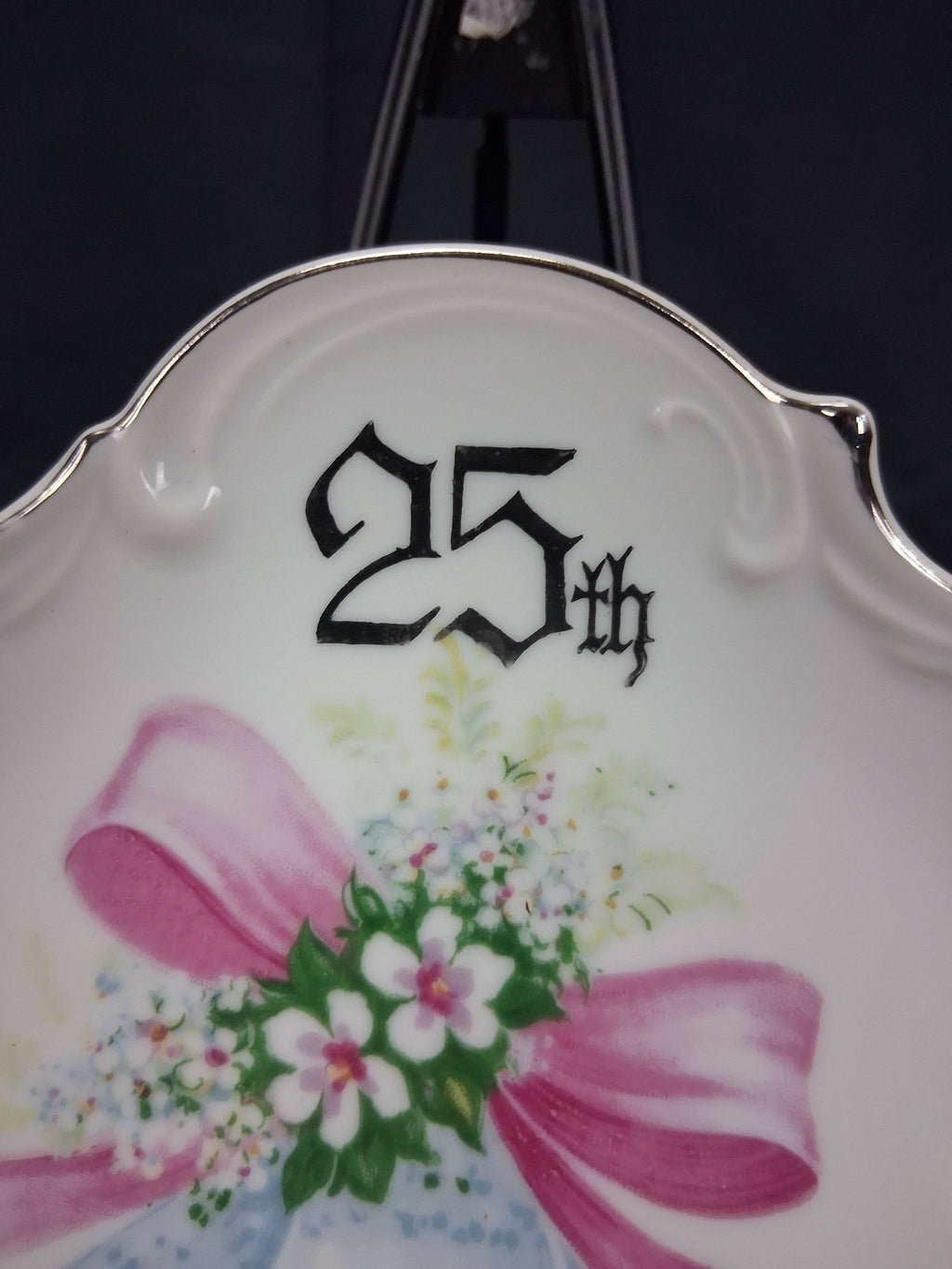 Vintage Japanese Porcelain 25th Silver Anniversary Plate – Wedding Bells & Roses (c. 1960s–1970s)