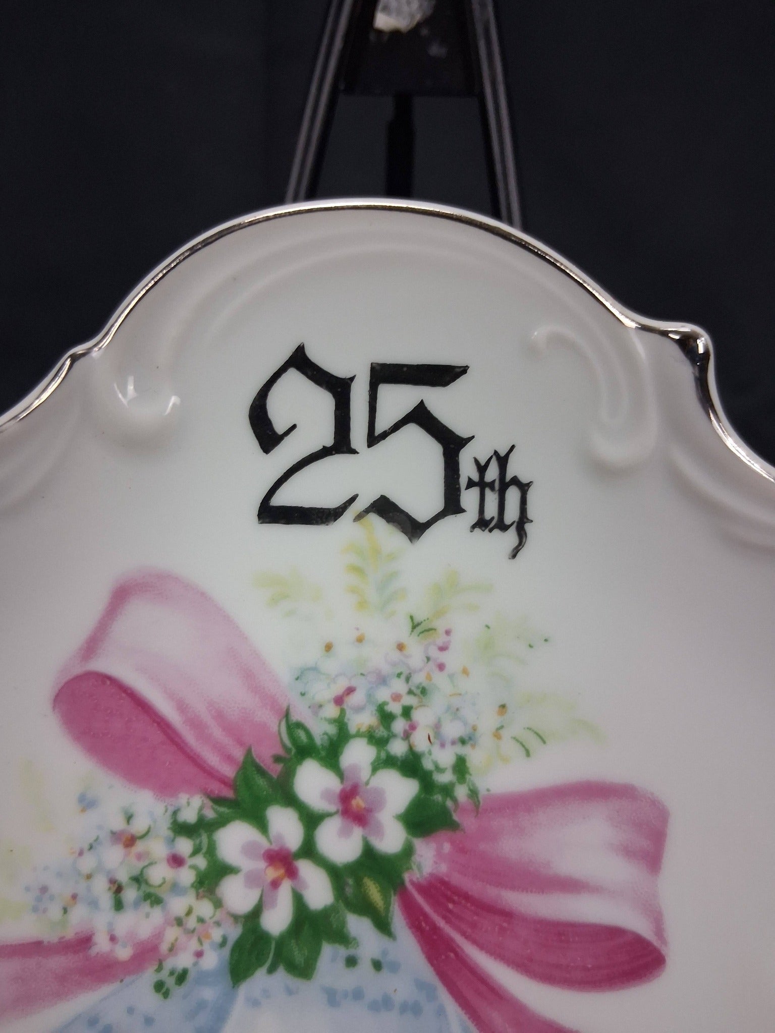 Vintage Japanese Porcelain 25th Silver Anniversary Plate – Wedding Bells & Roses (c. 1960s–1970s)