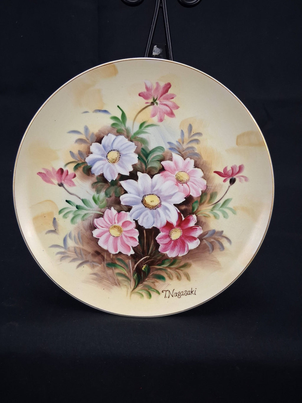 T. Nagasaki Signed Japanese Porcelain Floral Plate (c. 1950s–1960s)