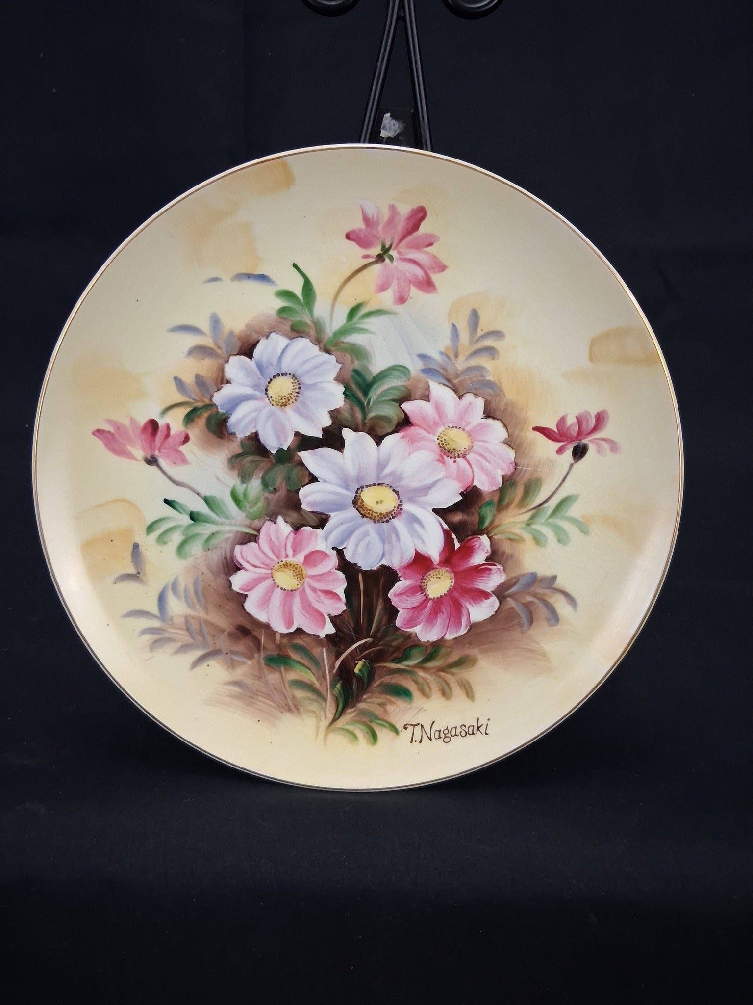 T. Nagasaki Signed Japanese Porcelain Floral Plate (c. 1950s–1960s)