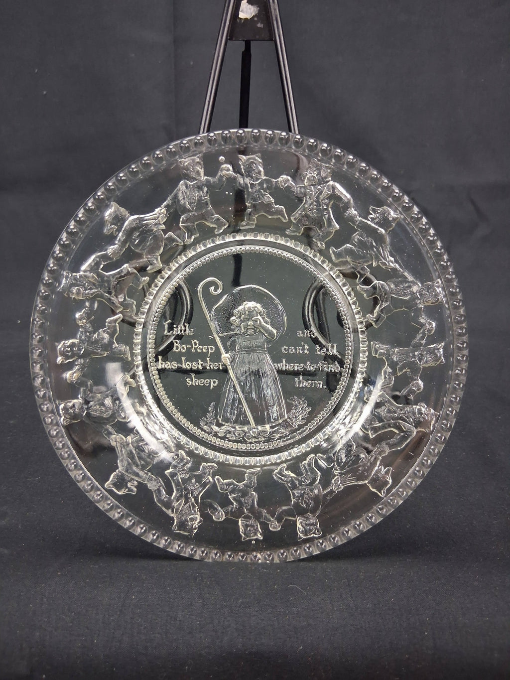 Indiana Glass “Little Bo-Peep” Pressed Glass Nursery Rhyme Plate (c. 1970s–1980s)