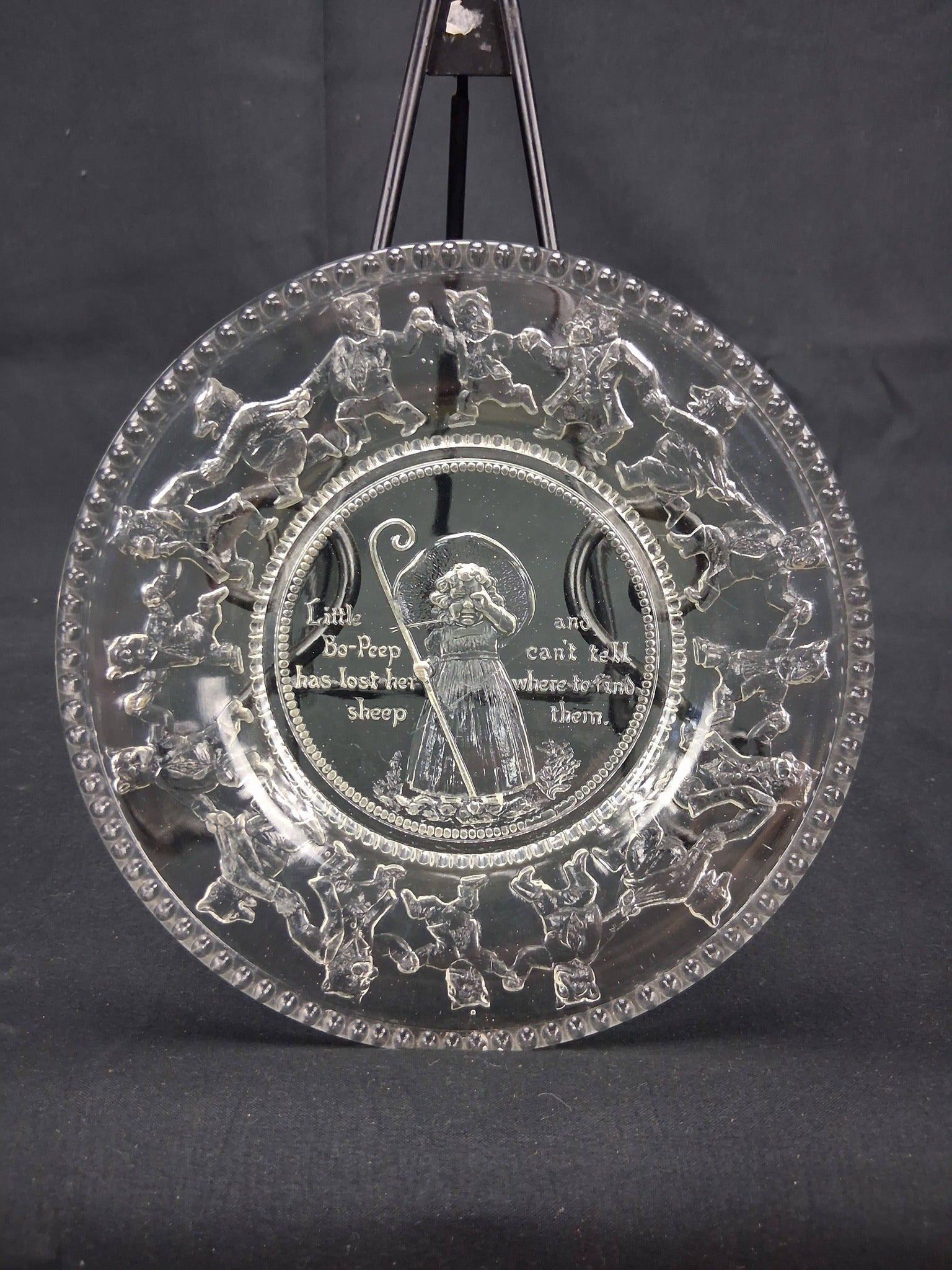 Indiana Glass “Little Bo-Peep” Pressed Glass Nursery Rhyme Plate (c. 1970s–1980s)