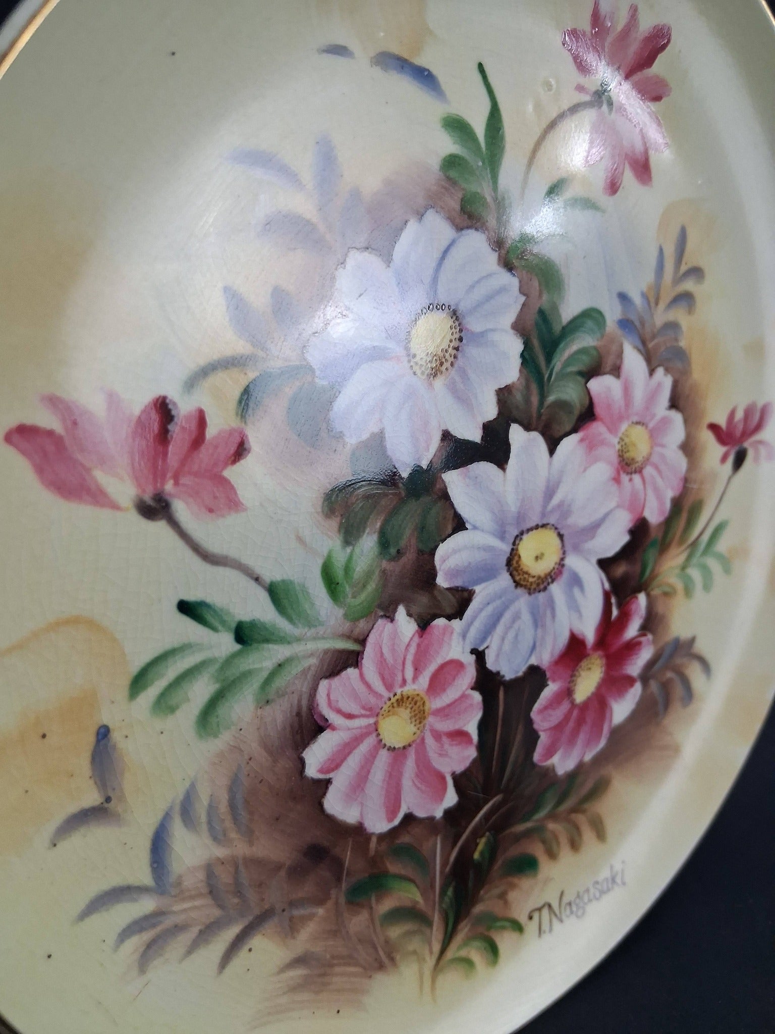 T. Nagasaki Signed Japanese Porcelain Floral Plate (c. 1950s–1960s)