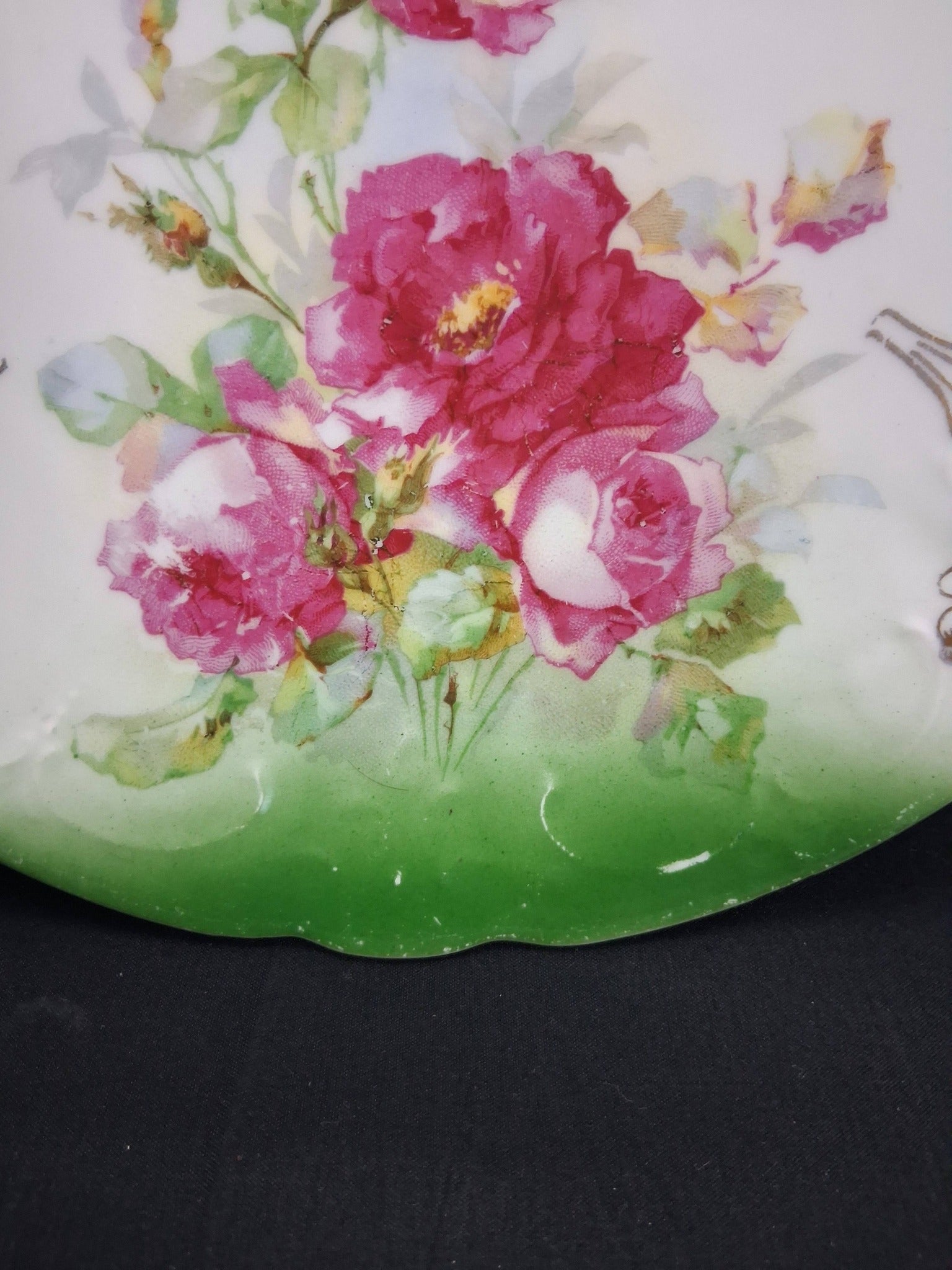 Antique Art Nouveau Rose Cake Plate – Bavaria/Silesia (c. 1900–1920s)