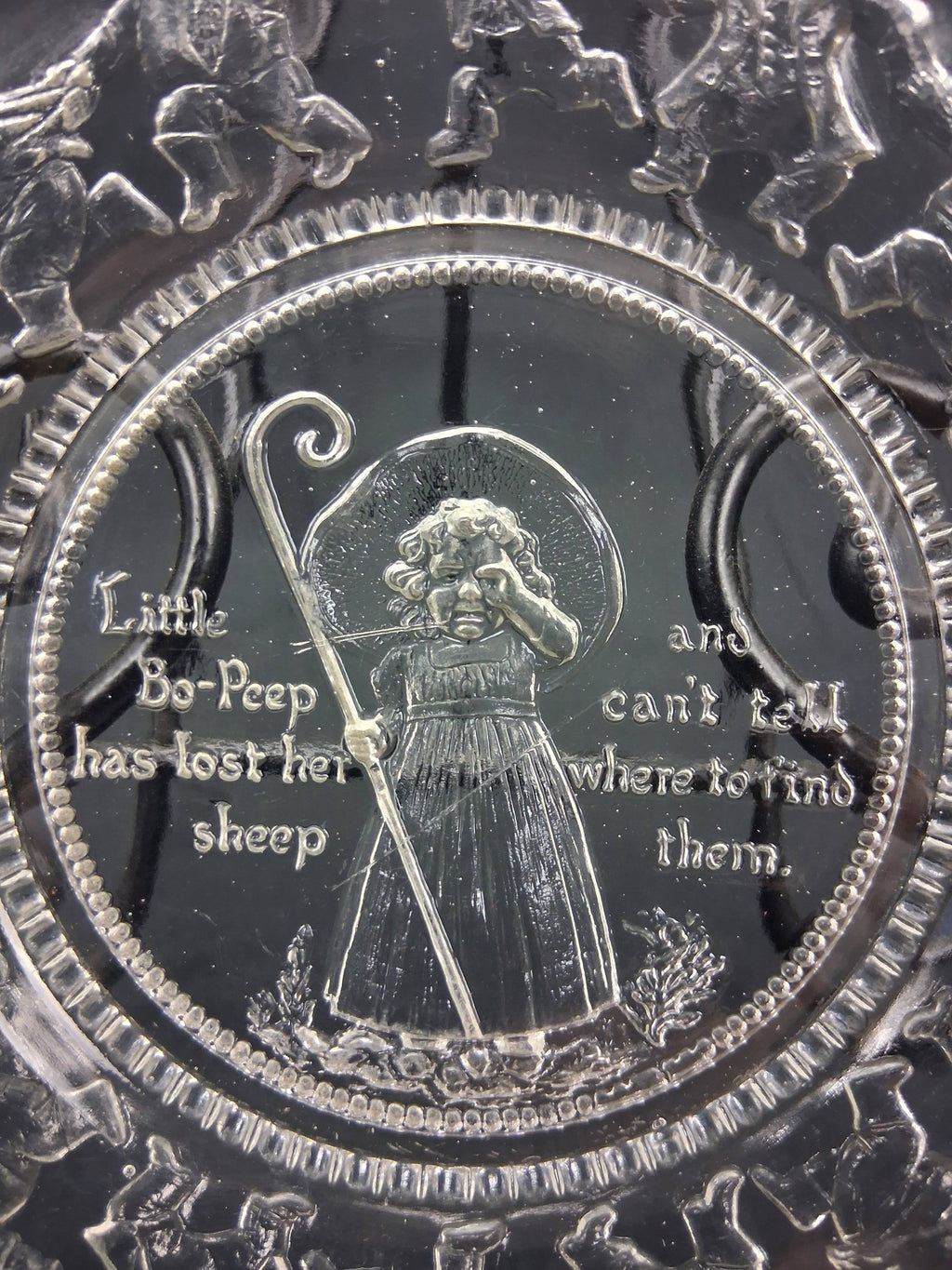 Indiana Glass “Little Bo-Peep” Pressed Glass Nursery Rhyme Plate (c. 1970s–1980s)