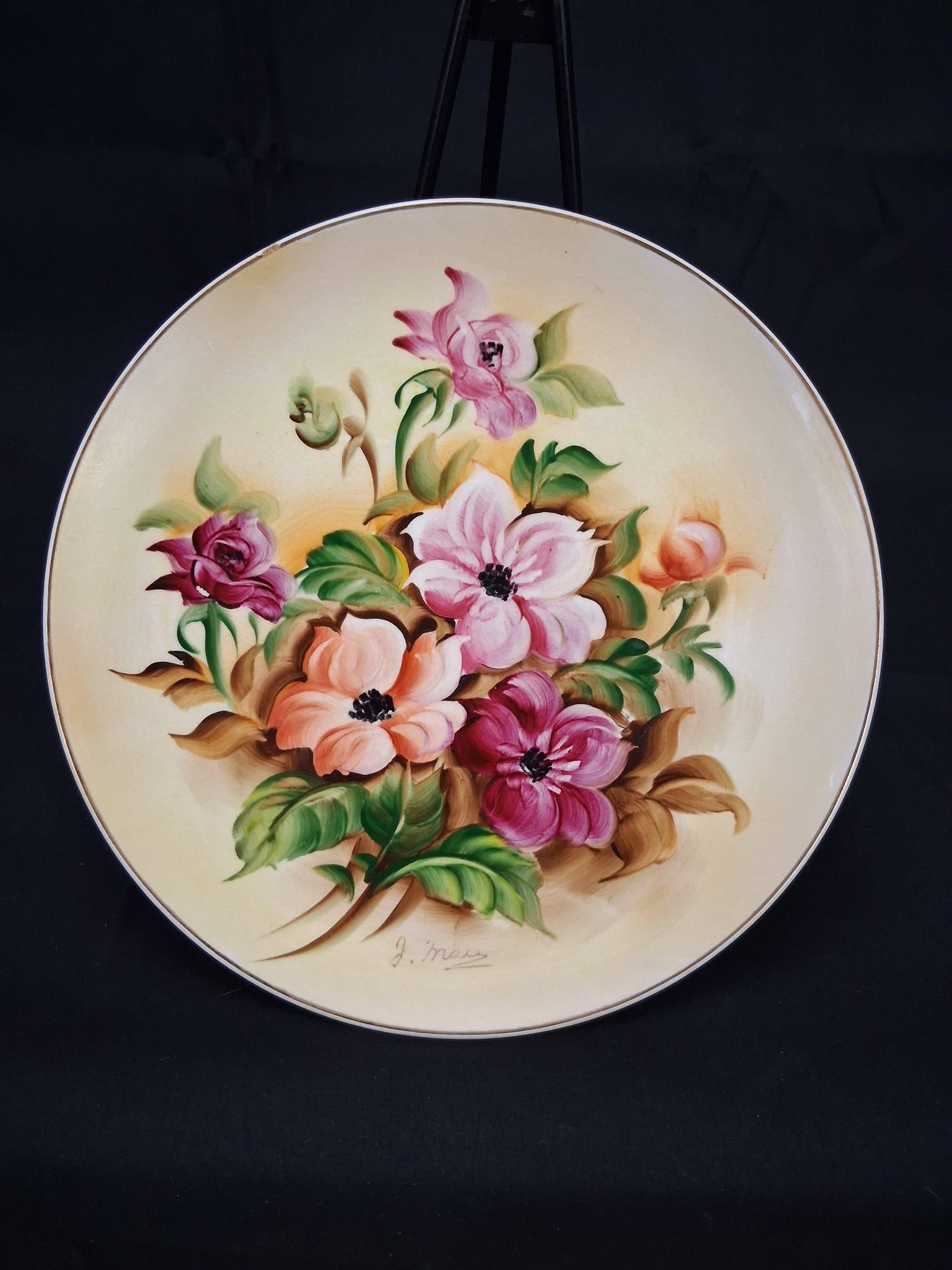 J. Mace Signed Japanese Porcelain Floral Plate (c. 1950s–1960s)