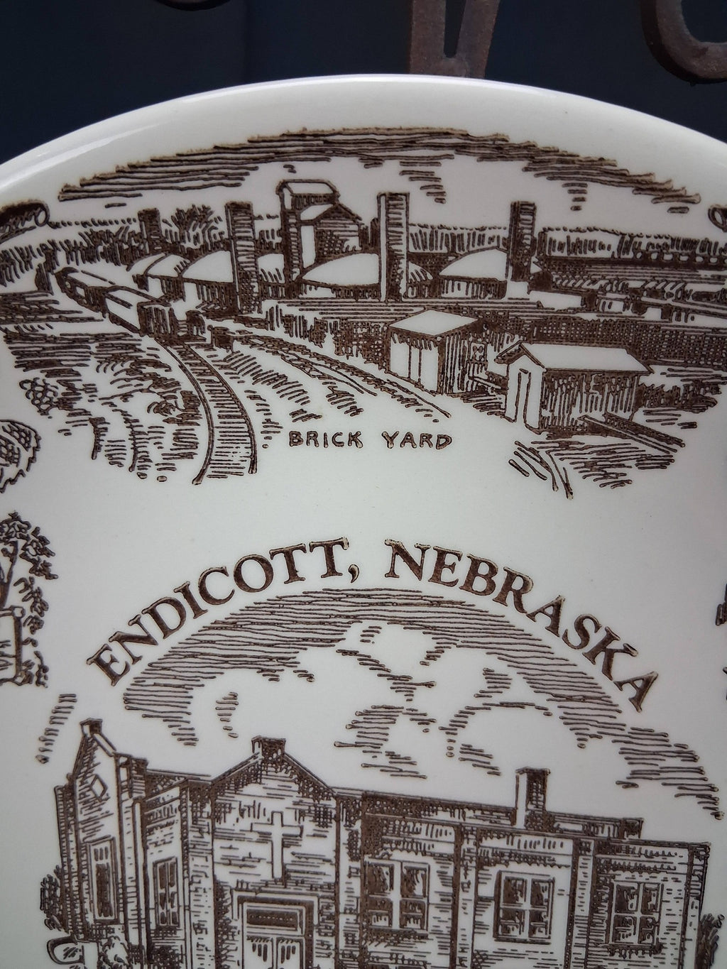 Endicott Nebraska United Methodist Church Vintage Souvenir Plate – Brown Transferware (c. 1960s)