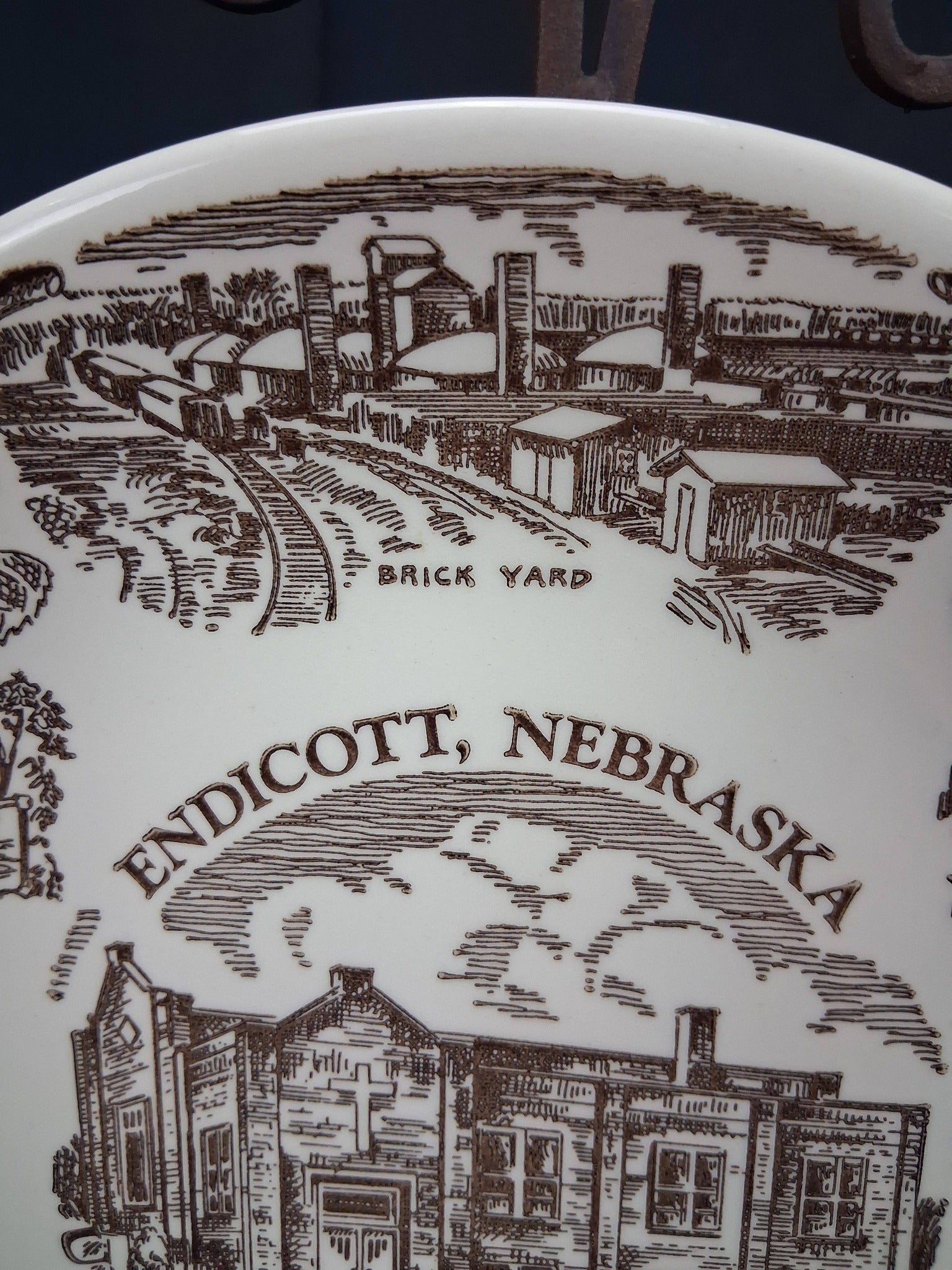 Endicott Nebraska United Methodist Church Vintage Souvenir Plate – Brown Transferware (c. 1960s)