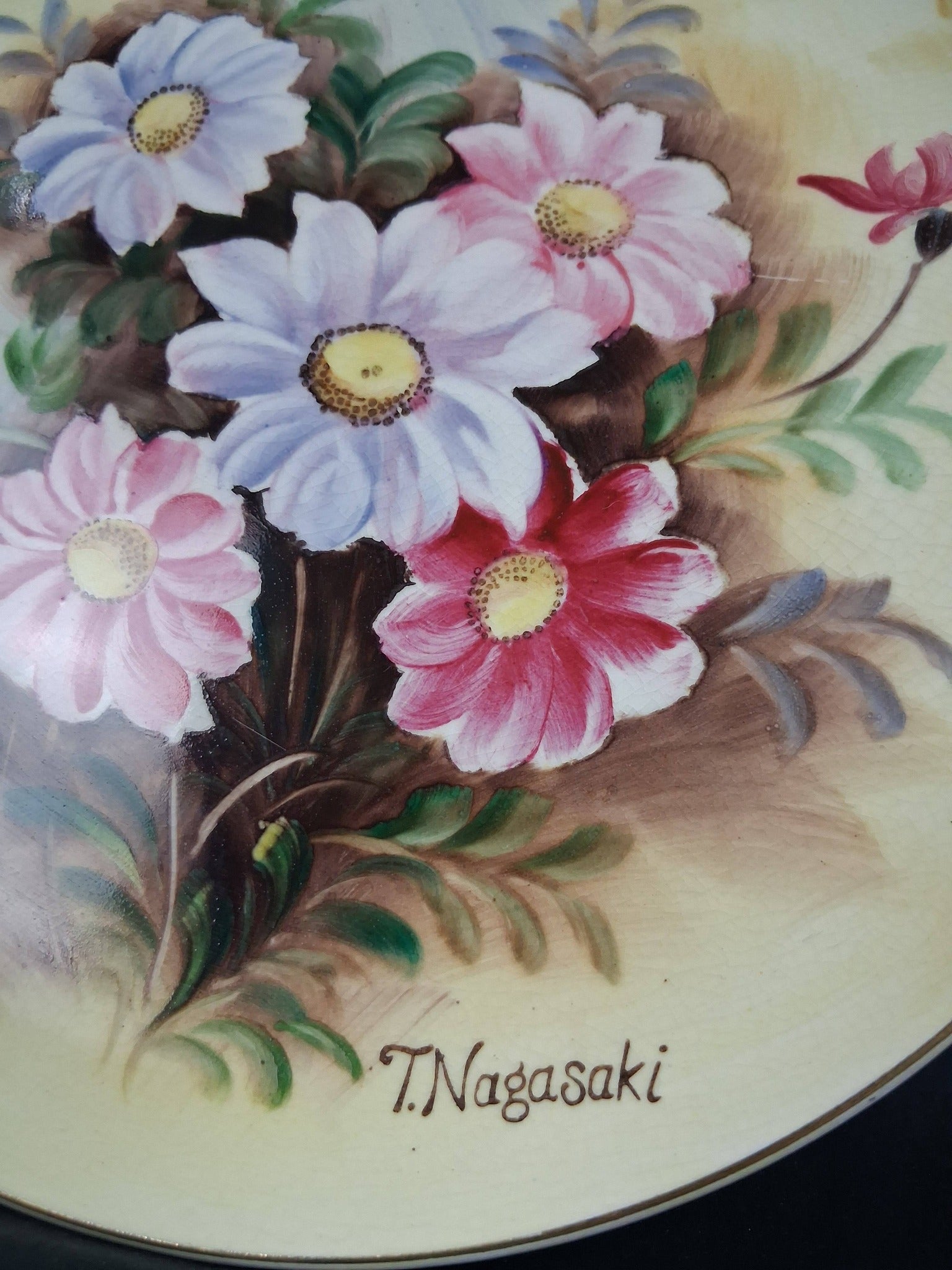T. Nagasaki Signed Japanese Porcelain Floral Plate (c. 1950s–1960s)