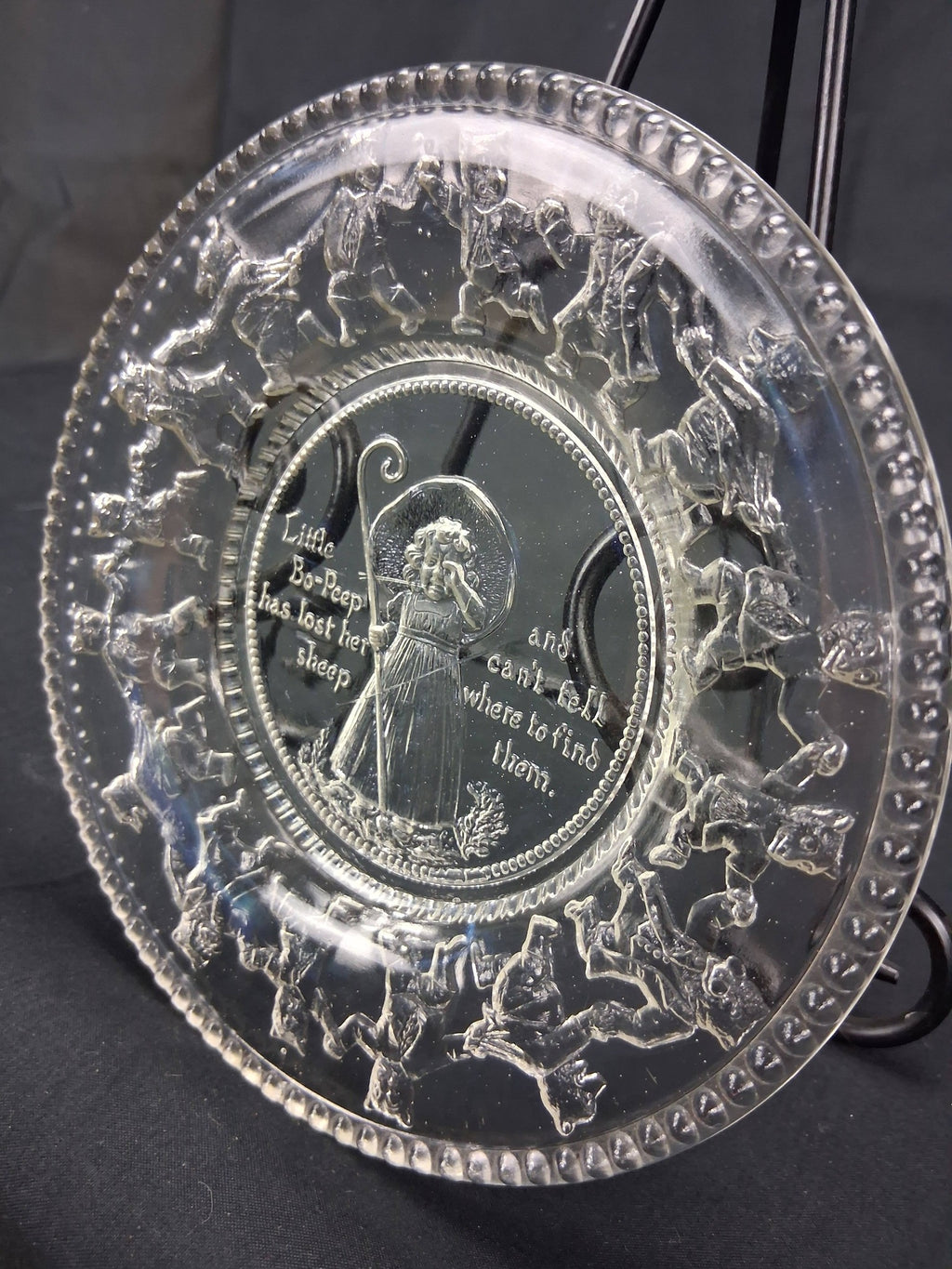 Indiana Glass “Little Bo-Peep” Pressed Glass Nursery Rhyme Plate (c. 1970s–1980s)
