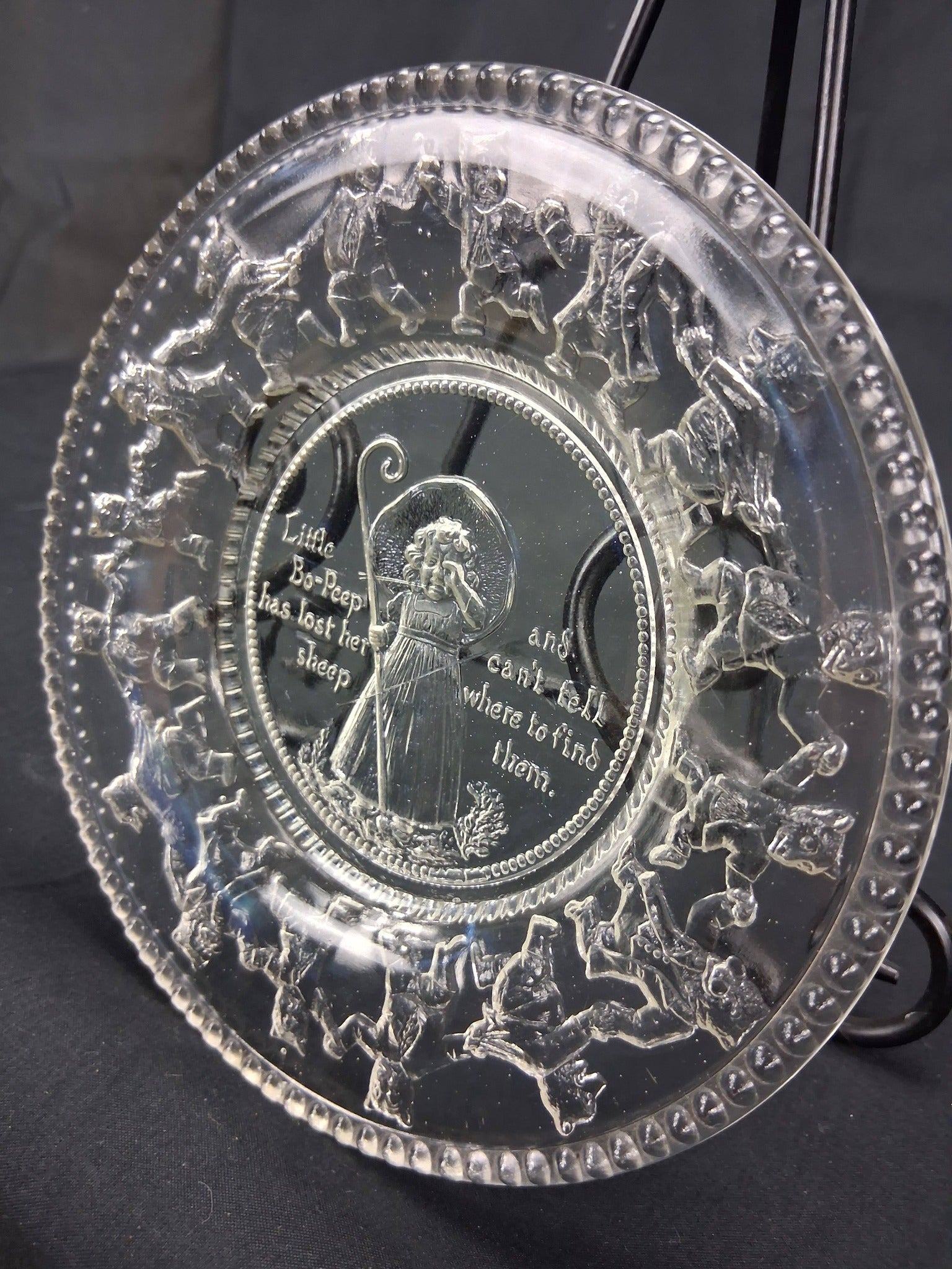 Indiana Glass “Little Bo-Peep” Pressed Glass Nursery Rhyme Plate (c. 1970s–1980s)