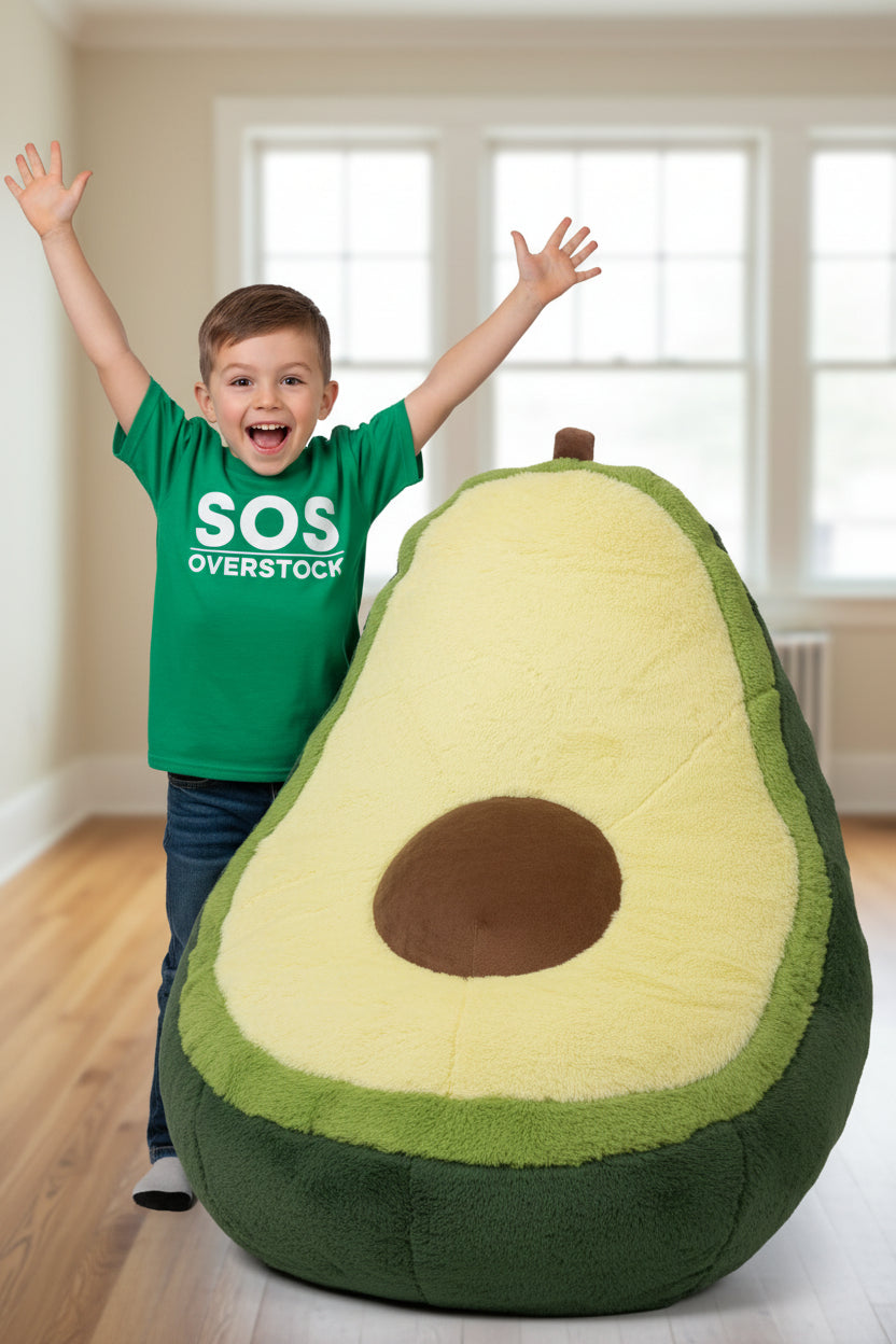 Plush avocado pillow on a dark background