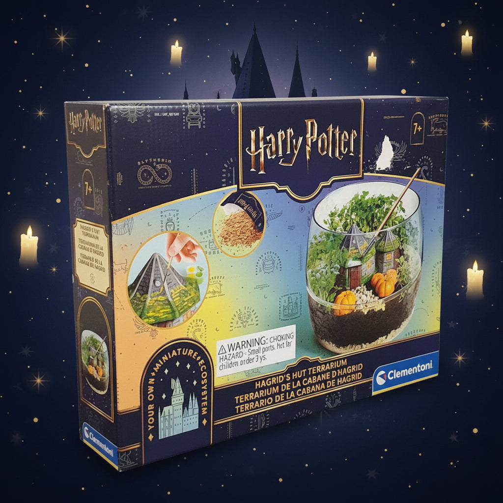 Harry Potter-themed terrarium kit packaging on a black background