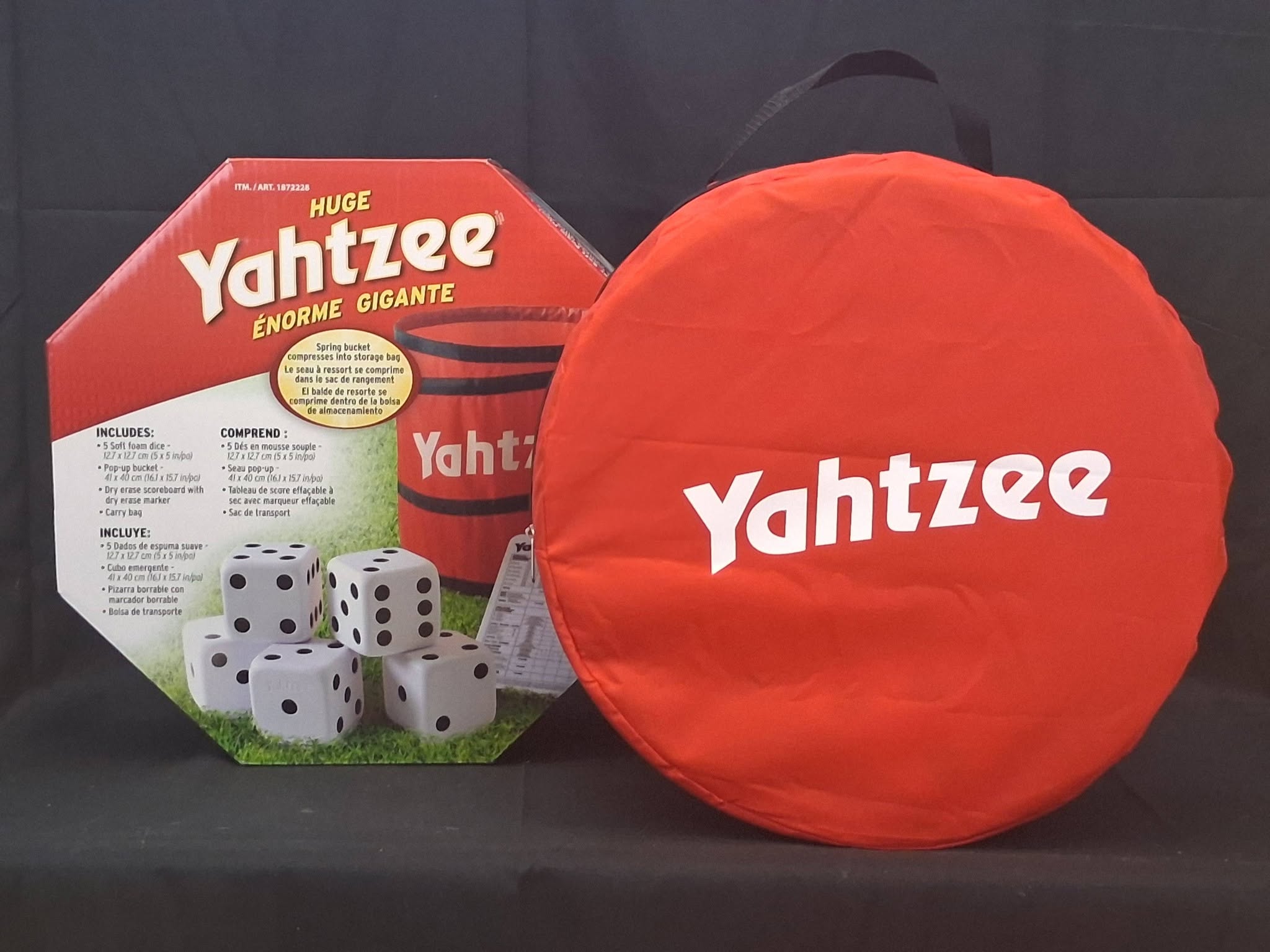 Huge Yahtzee Giant Outdoor Dice Game Set – Foam Dice, Bucket, Scoreboard, Carry Bag