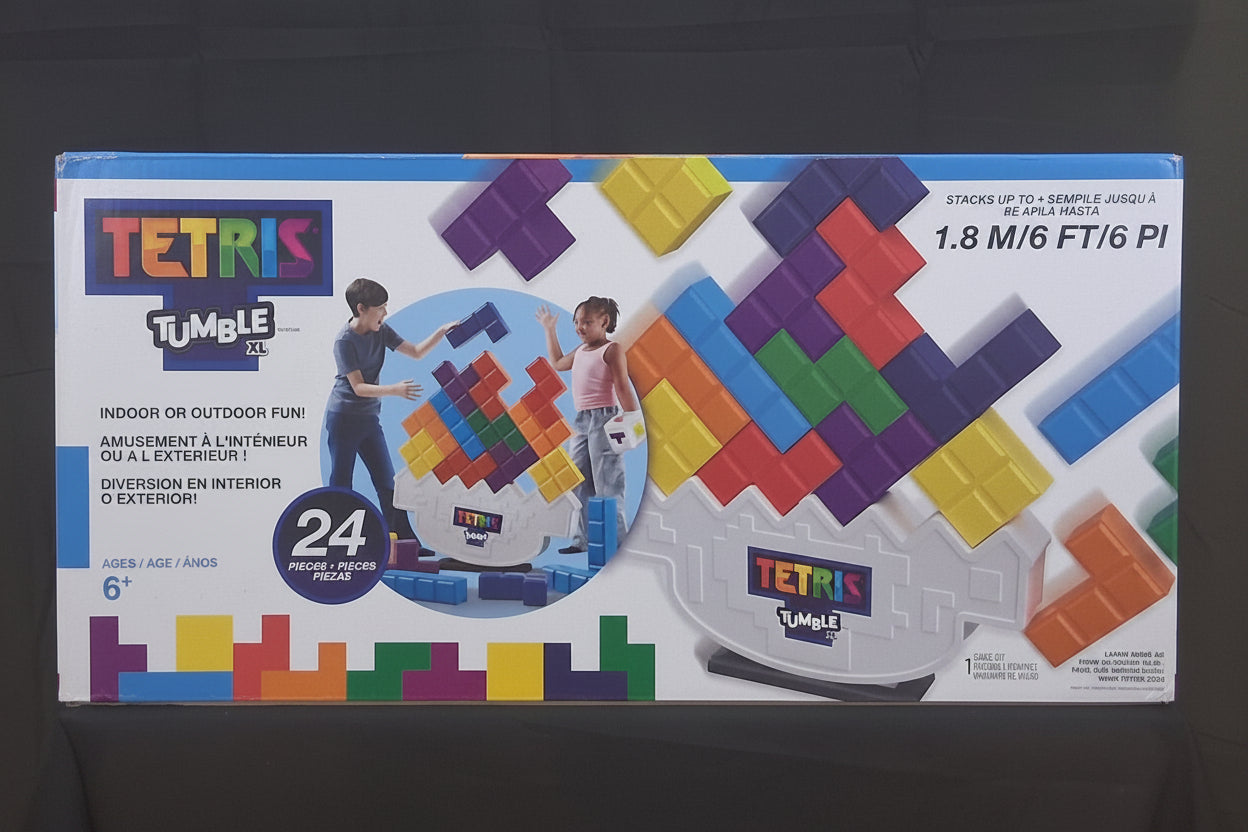 Tetris Tumble game set packaging on a dark background