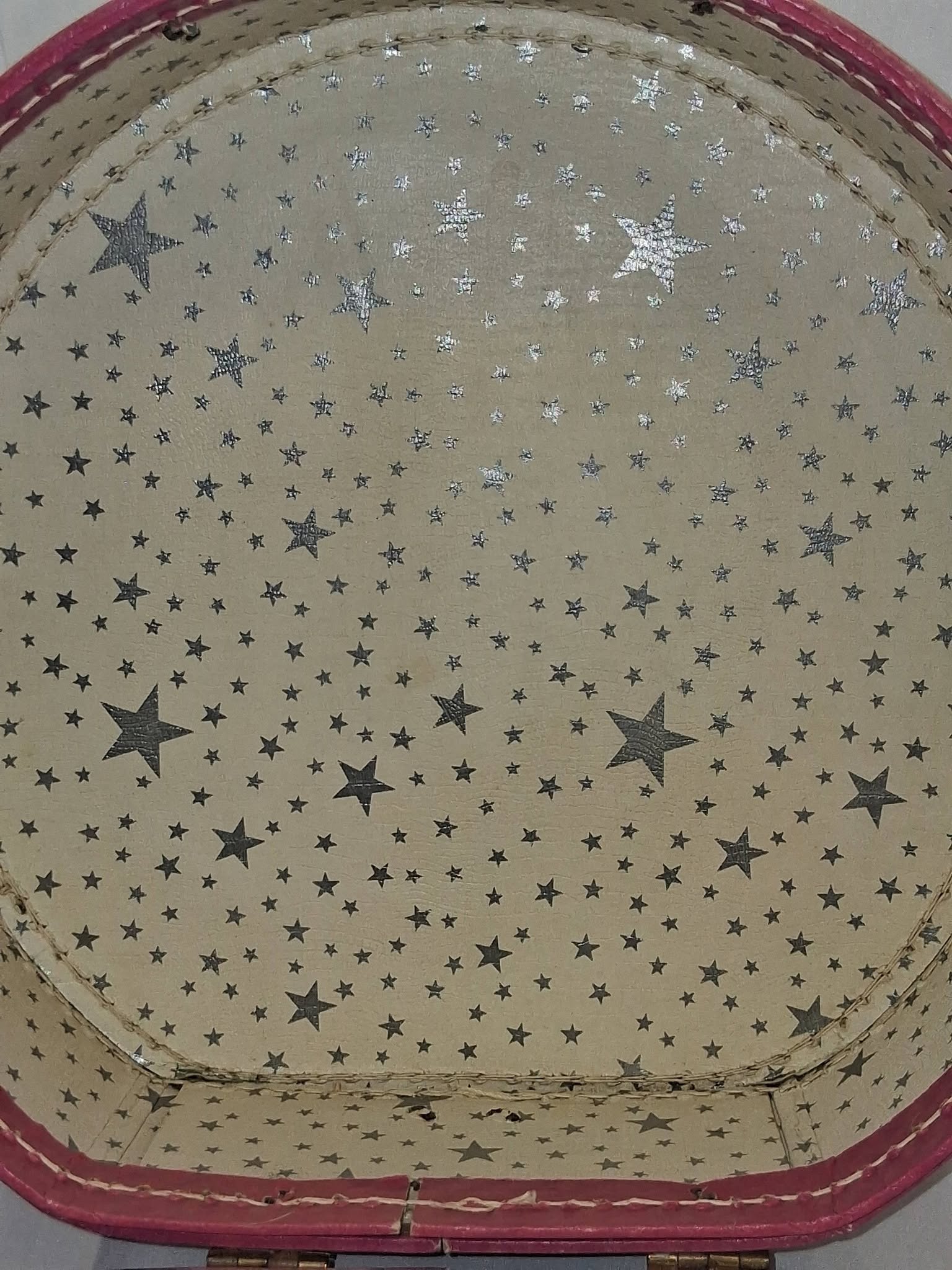 Vintage 1950s Ballerina Round Hatbox Case – Pink Star-Lined Child's Doll Suitcase