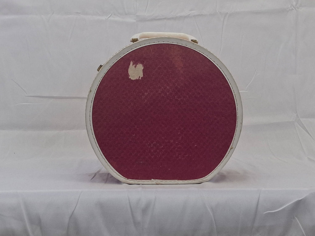 Vintage 1950s Ballerina Round Hatbox Case – Pink Star-Lined Child's Doll Suitcase