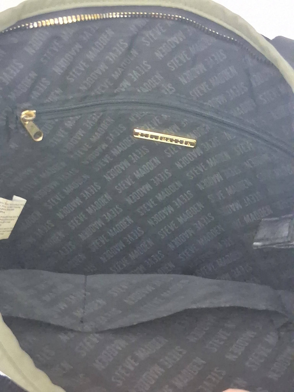 Steve Madden BTOUT Tote Bag – Olive Green / Black Trim / Gold Hardware