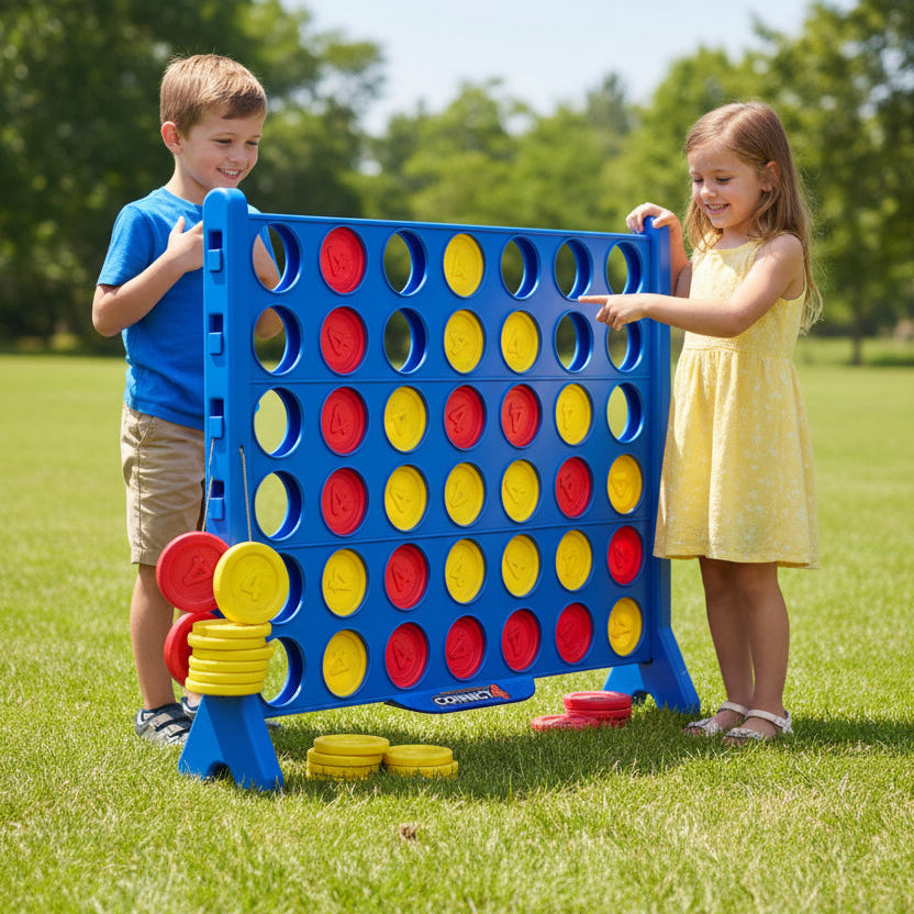 Connect 4 game board with red and yellow discs on a white background