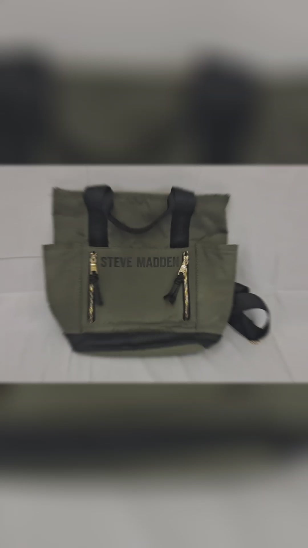 Steve Madden BTOUT Tote Bag – Olive Green / Black Trim / Gold Hardware
